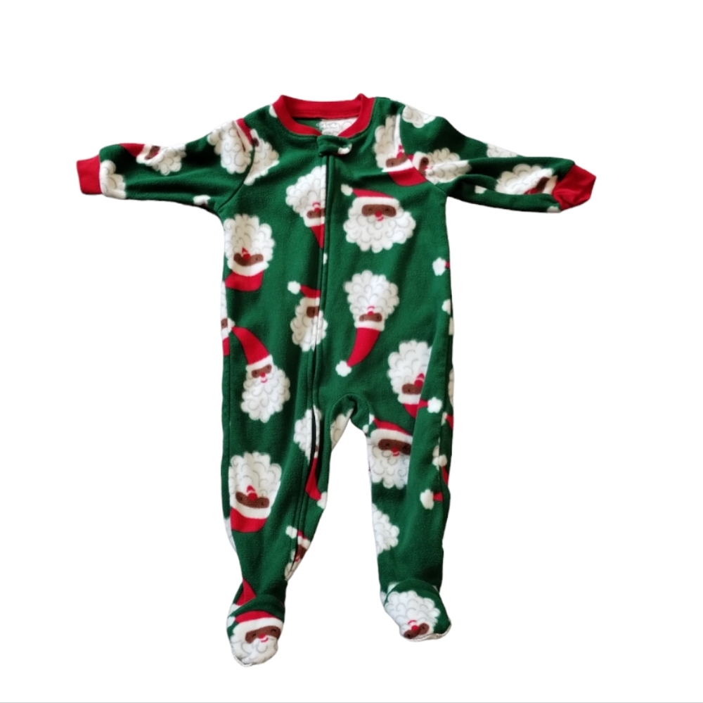 Carter s Fleece Santa holiday Christmas Green One Piece Footie Pajamas Baby 18m